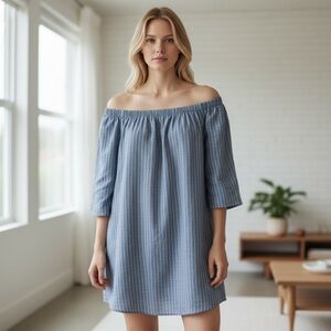 Lucca Couture Off Shoulder Striped Mini Dress Size M 💙✨ Casual Chic